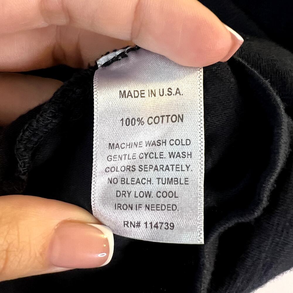 Flax long 100% cotton black top t-shirt crew neck size M Medium - Picture 3 of 4
